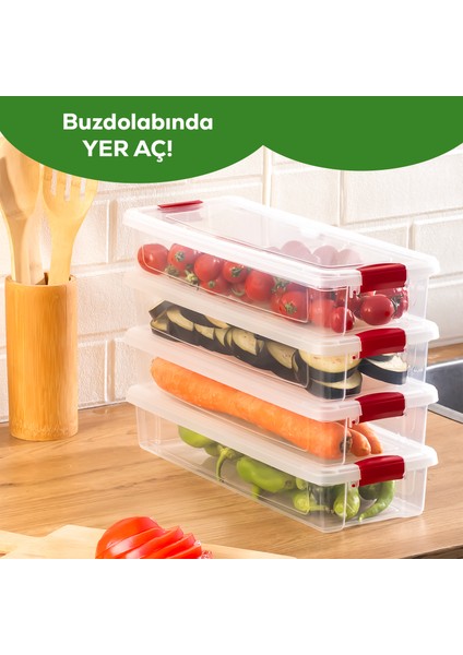 455-4 4lü Kilitli Kapaklı Yiyecek Erzak Saklama Kabı Seti - Buzdolabı Düzenleyici Organizeri 2,3lt