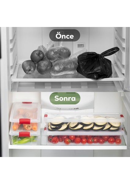 455-4 4lü Kilitli Kapaklı Yiyecek Erzak Saklama Kabı Seti - Buzdolabı Düzenleyici Organizeri 2,3lt fiyatları