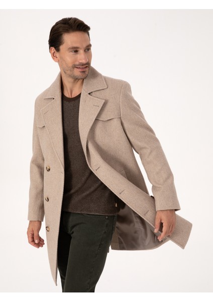 Erkek Bej Regular Fit Kaşe Kaban 50311634-VR011