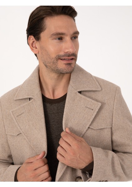Erkek Bej Regular Fit Kaşe Kaban 50311634-VR011 fiyatları