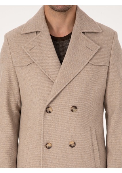 Erkek Bej Regular Fit Kaşe Kaban 50311634-VR011