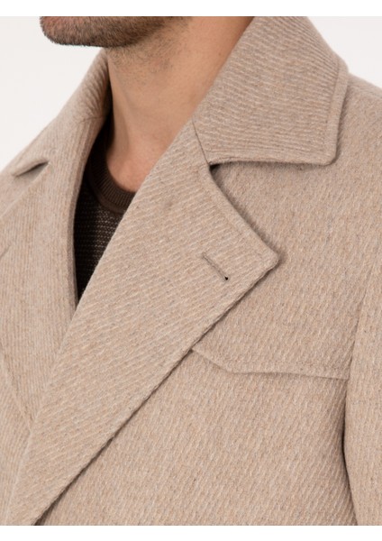 Erkek Bej Regular Fit Kaşe Kaban 50311634-VR011