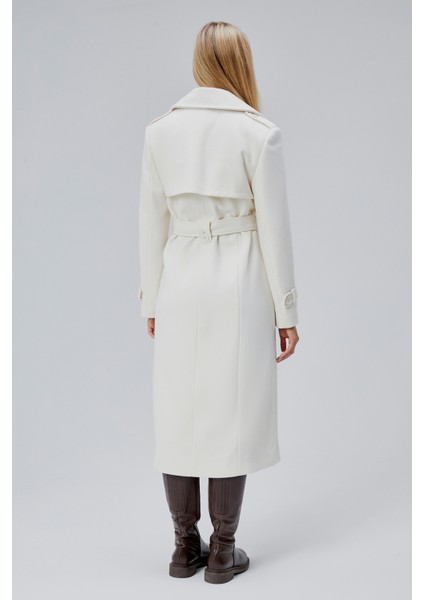 Ekru Regular Rüzgarlık Detaylı Kaşe Kaban