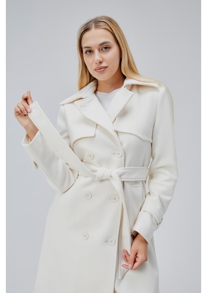 Ekru Regular Rüzgarlık Detaylı Kaşe Kaban