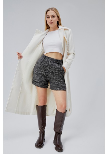 Ekru Regular Rüzgarlık Detaylı Kaşe Kaban