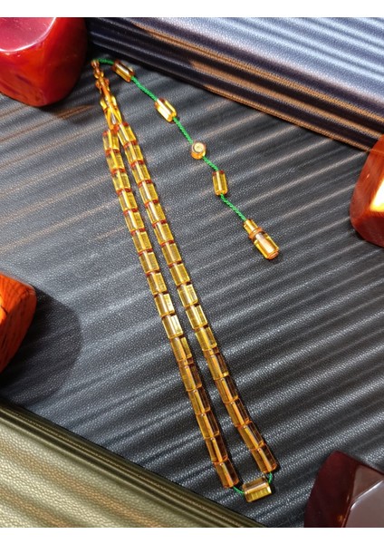 Blok Zar Kehribar Tesbih – Işıltılı Sarı Kesme Kesim