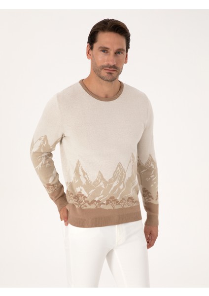 Erkek Ekru Slim Fit Kazak 50310562-VR019