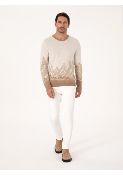 Erkek Ekru Slim Fit Kazak 50310562-VR019 fırsatları