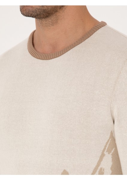 Erkek Ekru Slim Fit Kazak 50310562-VR019