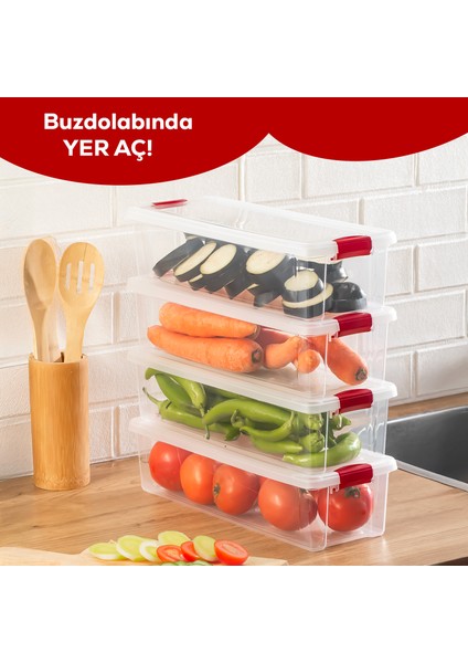 456-4 4lü Kilitli Kapaklı Yiyecek Erzak Saklama Kabı Seti - Buzdolabı Düzenleyici Organizeri 3,4lt fiyatları