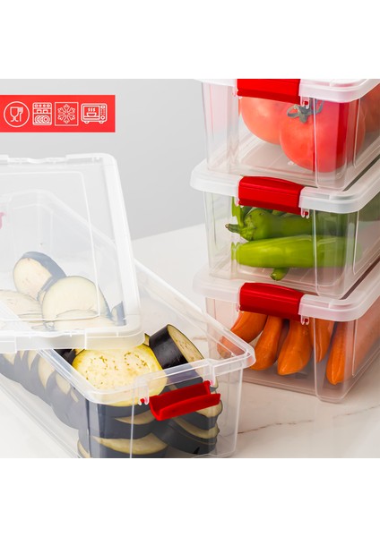 456-4 4lü Kilitli Kapaklı Yiyecek Erzak Saklama Kabı Seti - Buzdolabı Düzenleyici Organizeri 3,4lt modelleri