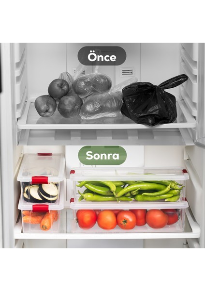 456-4 4lü Kilitli Kapaklı Yiyecek Erzak Saklama Kabı Seti - Buzdolabı Düzenleyici Organizeri 3,4lt fırsatları