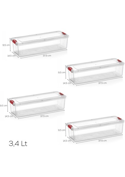 456-4 4lü Kilitli Kapaklı Yiyecek Erzak Saklama Kabı Seti - Buzdolabı Düzenleyici Organizeri 3,4lt indirimleri