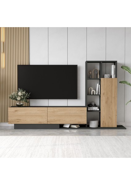 Forte Tv Ünitesi Kapaklı Kitaplık Raf Sepet-Antrasit For1-Sa