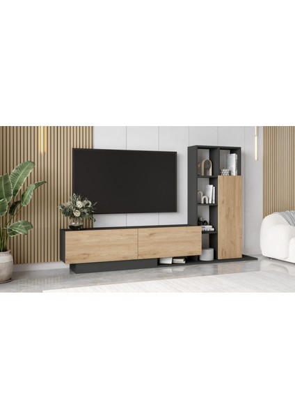 Forte Tv Ünitesi Kapaklı Kitaplık Raf Sepet-Antrasit For1-Sa fiyatları