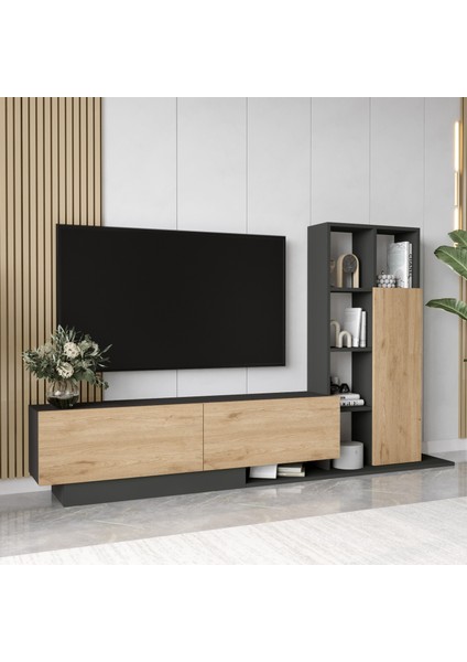 Forte Tv Ünitesi Kapaklı Kitaplık Raf Sepet-Antrasit For1-Sa modelleri