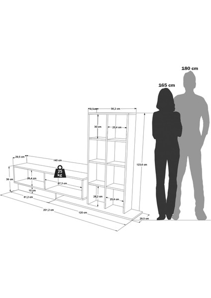 Forte Tv Ünitesi Kapaklı Kitaplık Raf Sepet-Antrasit For1-Sa