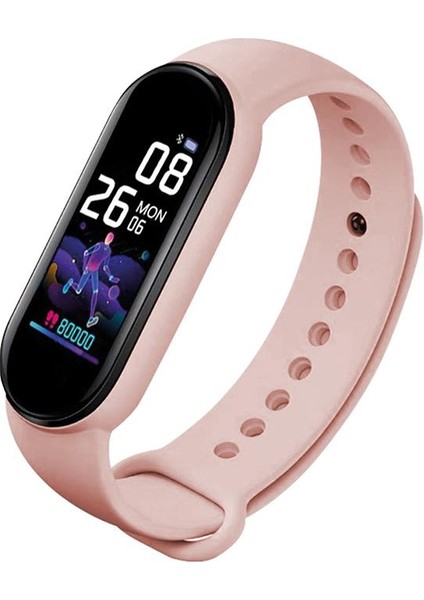 PSSW17 Akıllı Bileklik 5.1V Titreşimli Bluetooth Adım Sayar Kalp Atışı Uyku Takibi Pembe