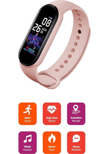 PSSW17 Akıllı Bileklik 5.1V Titreşimli Bluetooth Adım Sayar Kalp Atışı Uyku Takibi Pembe fiyatları