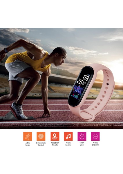 PSSW17 Akıllı Bileklik 5.1V Titreşimli Bluetooth Adım Sayar Kalp Atışı Uyku Takibi Pembe modelleri