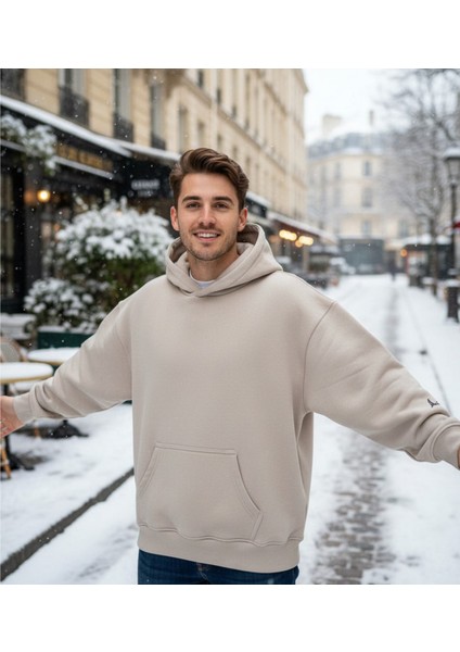 Unısex Kapüşonlu Sweatshirt Krem Krem - S fiyatları