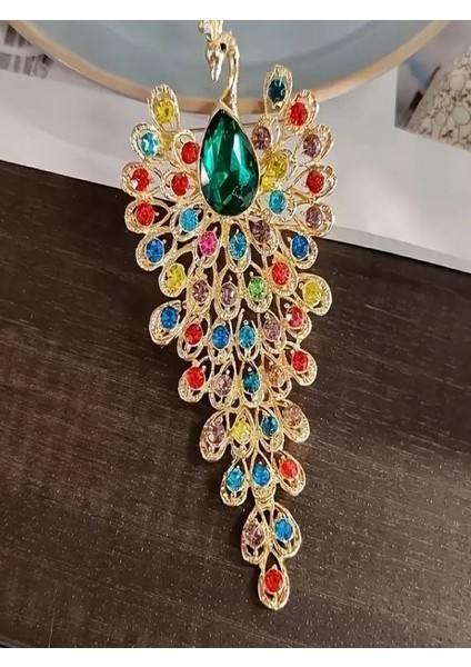 Renkli Taşlı Tavuskuşu Broş