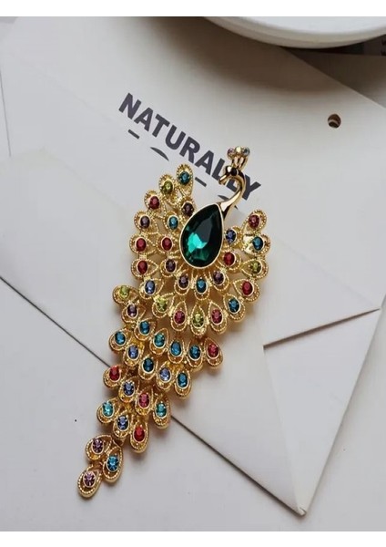 Renkli Taşlı Tavuskuşu Broş modelleri