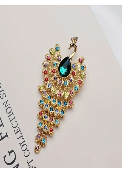 Renkli Taşlı Tavuskuşu Broş fırsatları