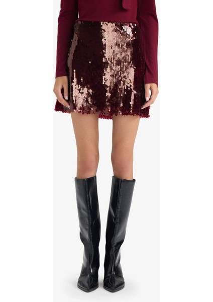 Fitted Normal Bel Astarlı Payetli Kumaş Mini Etek G4321AX25AU modelleri