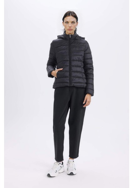 Su Geçirmez Hafif Şişme Mont Kapüşonlu Kapitoneli Fermuarlı Cepli Basic Düz Mevsimlik fiyatları