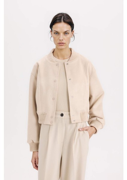 Kolej Yaka Bomber Mont Ceket Basic Düz Çıtçıtlı Süet B8822AX25SP