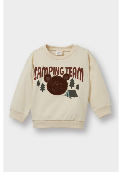 Erkek Bebek Bisiklet Yaka Ayı Baskılı İçi Yumuşak Tüylü Sweatshirt F7590A525WN fiyatları