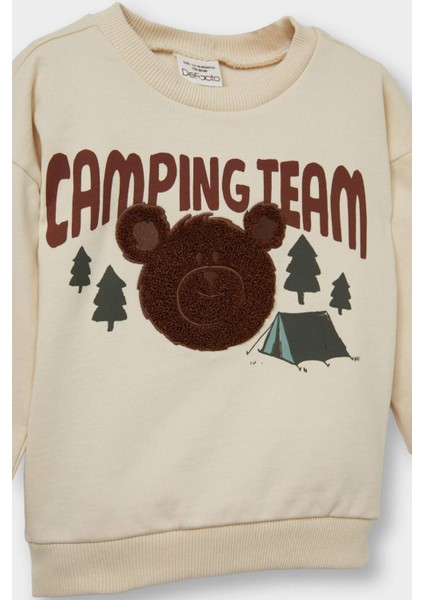 Erkek Bebek Bisiklet Yaka Ayı Baskılı İçi Yumuşak Tüylü Sweatshirt F7590A525WN modelleri