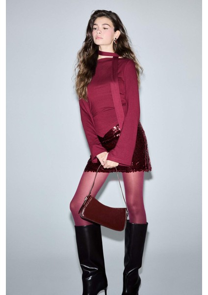 Slim Fit Dar Kesim Kayık Yaka Şal Detaylı Uzun Kollu Bluz fiyatları