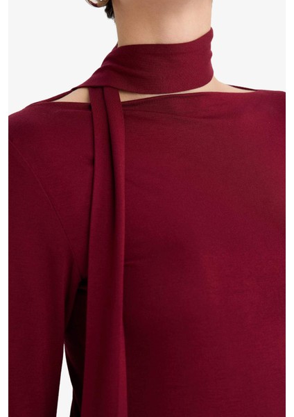 Slim Fit Dar Kesim Kayık Yaka Şal Detaylı Uzun Kollu Bluz indirimleri