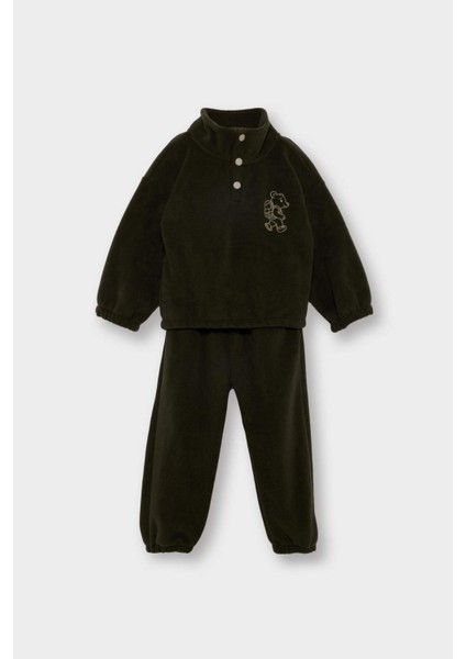 Erkek Bebek 2'li Takım Nakışlı Polar Dik Yaka Düğmeli Sweatshirt Eşofman Altı fiyatları