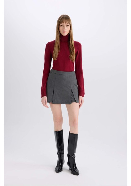 Yüksek Bel Pileli Casual Klasik Şort Etek