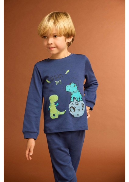 Erkek Bebek Pijama Takımı Dinozor Baskılı Uzun Kollu Üst Uzun Alt fiyatları