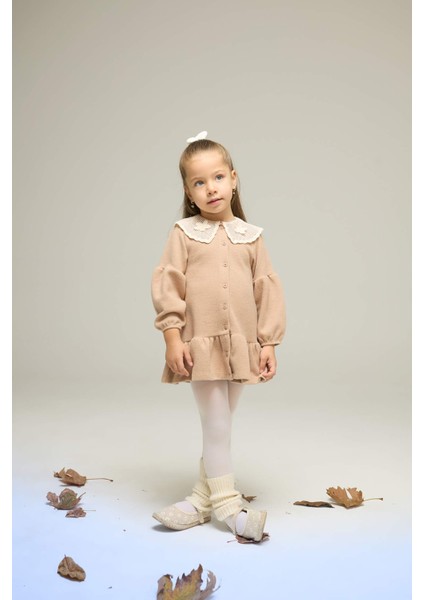 Kız Bebek Bebe Yaka Uzun Kollu Elbise