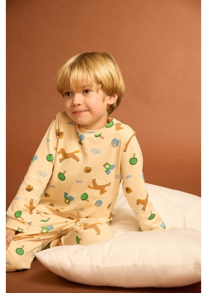 Erkek Bebek Pijama Takımı Desenli Uzun Kollu Üst Uzun Alt