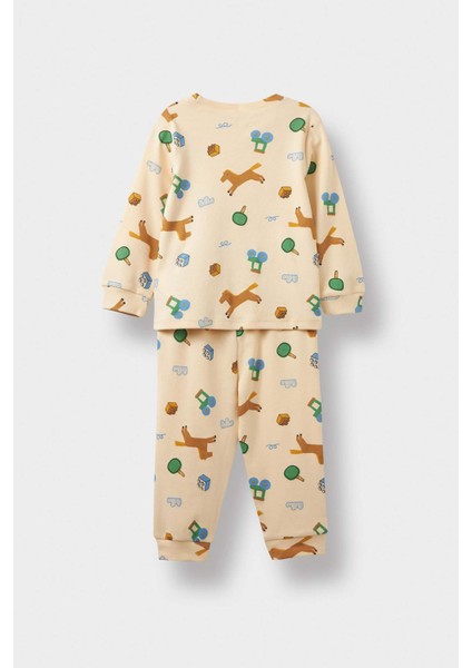 Erkek Bebek Pijama Takımı Desenli Uzun Kollu Üst Uzun Alt