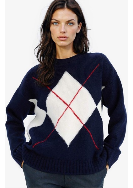 Oversize Geniş Kalıp Baklava Dilimli Bisiklet Yaka Triko Kazak F1233AX25SP