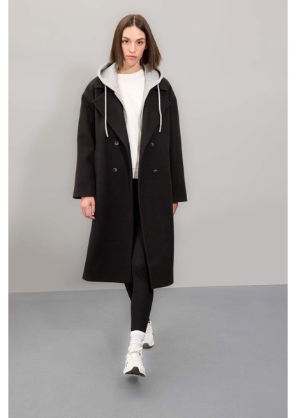 Regular Fit Kapüşonlu Düğmeli Kaşe Kaban D4184AX24WN fiyatları