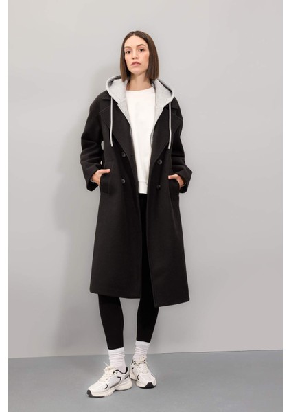 Regular Fit Kapüşonlu Düğmeli Kaşe Kaban D4184AX24WN modelleri