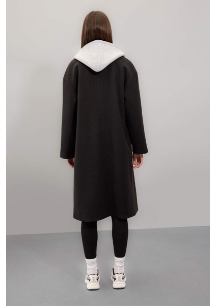 Regular Fit Kapüşonlu Düğmeli Kaşe Kaban D4184AX24WN indirimleri