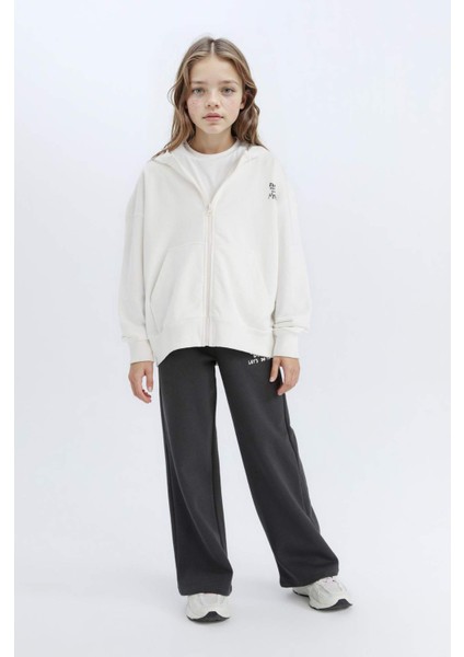 Kız Çocuk Oversize Geniş Kalıp Kapüşonlu Baskılı Fermuarlı Sweatshirt fiyatları