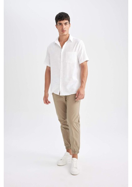 %100 Pamuk Yazlık Jogger Pantolon Basic Düz Beli Bağcıklı Cepli Lastikli Paça D7782AX24AU fiyatları