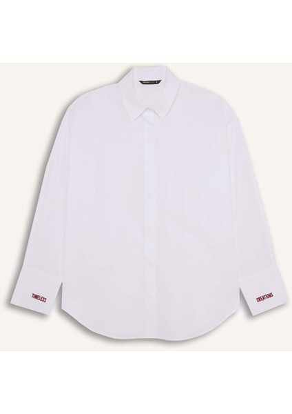 Sorbe x DeFacto Oversize Geniş Kalıp Pamuklu Baskılı Uzun Kollu Beyaz Gömlek E0654AX24WN indirimleri