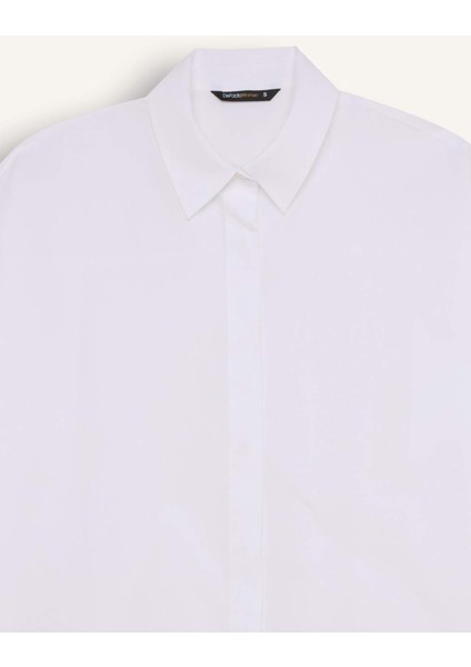 Sorbe x DeFacto Oversize Geniş Kalıp Pamuklu Baskılı Uzun Kollu Beyaz Gömlek E0654AX24WN