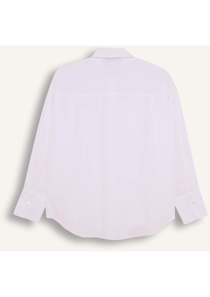 Sorbe x DeFacto Oversize Geniş Kalıp Pamuklu Baskılı Uzun Kollu Beyaz Gömlek E0654AX24WN